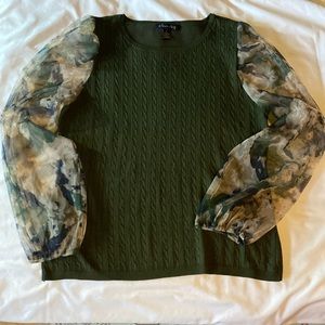 A Love Story cable knit sweater with sheer puff sleeves